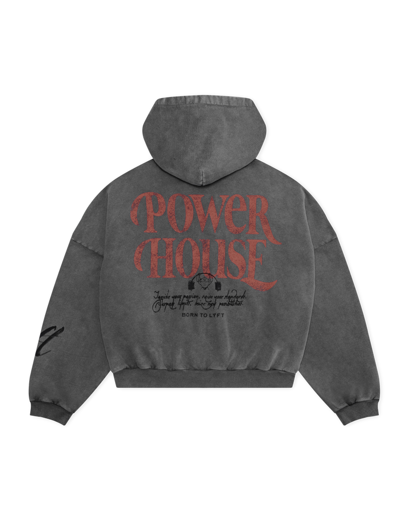 LÝFT × Power House Gym Vintage Zip-Up Sweat Hoodie - D.Grey