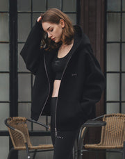 Double Face Zip-Up Hoodie - Black