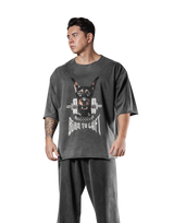 Dog Graphic Cut-Off Vintage Extra Big T-Shirt - Grey