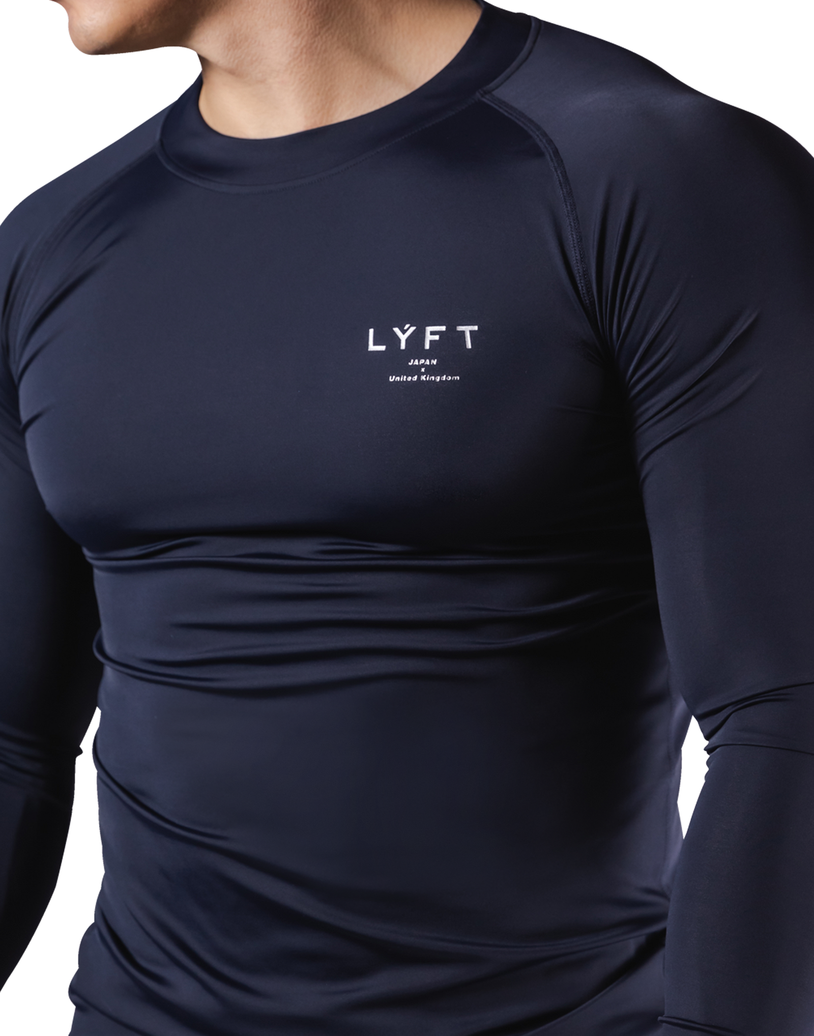 Slim Fit Stretch Long Sleeve T-Shirt - Navy – LÝFT