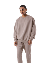 One Point Oversize Crew Neck Sweat - Beige