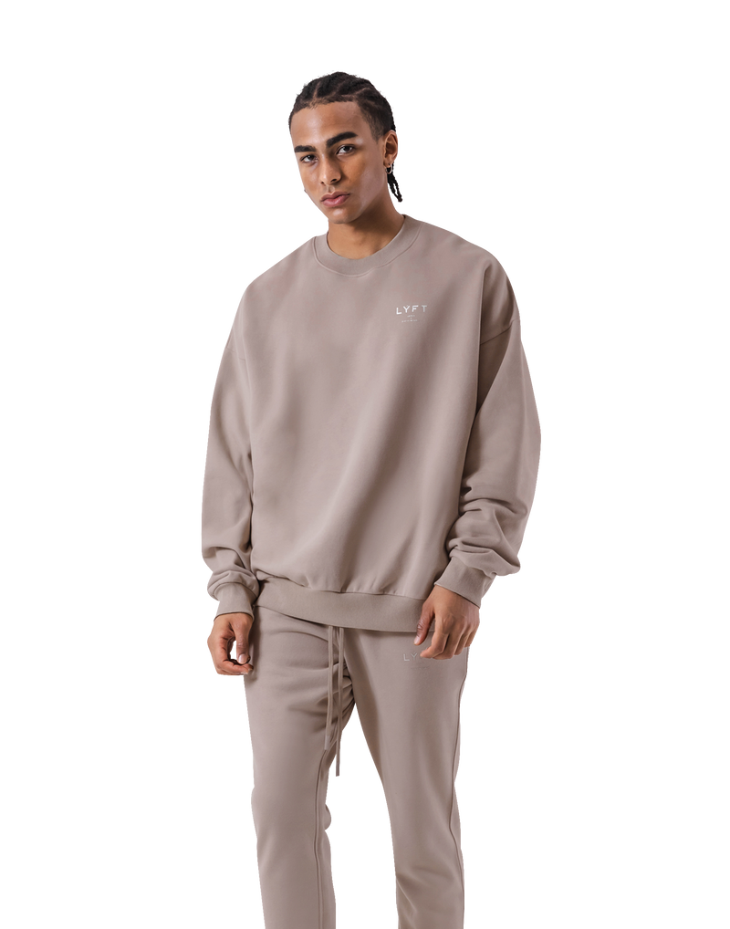 One Point Oversize Crew Neck Sweat - Beige