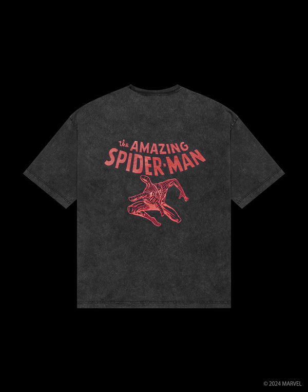 SPIDER-MAN Back Print Vintage Big T-Shirt - Black