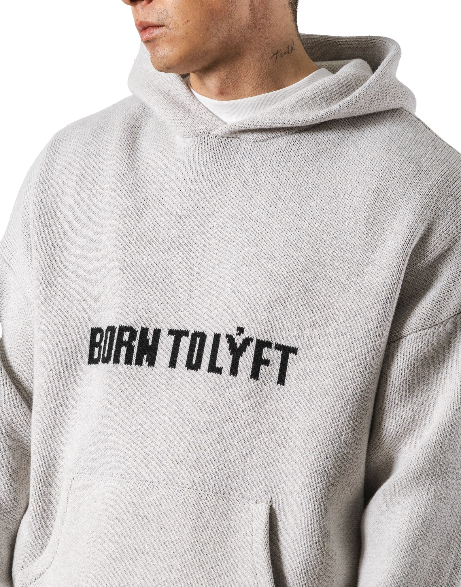 BTL Double Jacquard Knit Hoodie - Ivory – LÝFT BTL Double Jacquard Knit Hoodie - Ivory – LÝFT