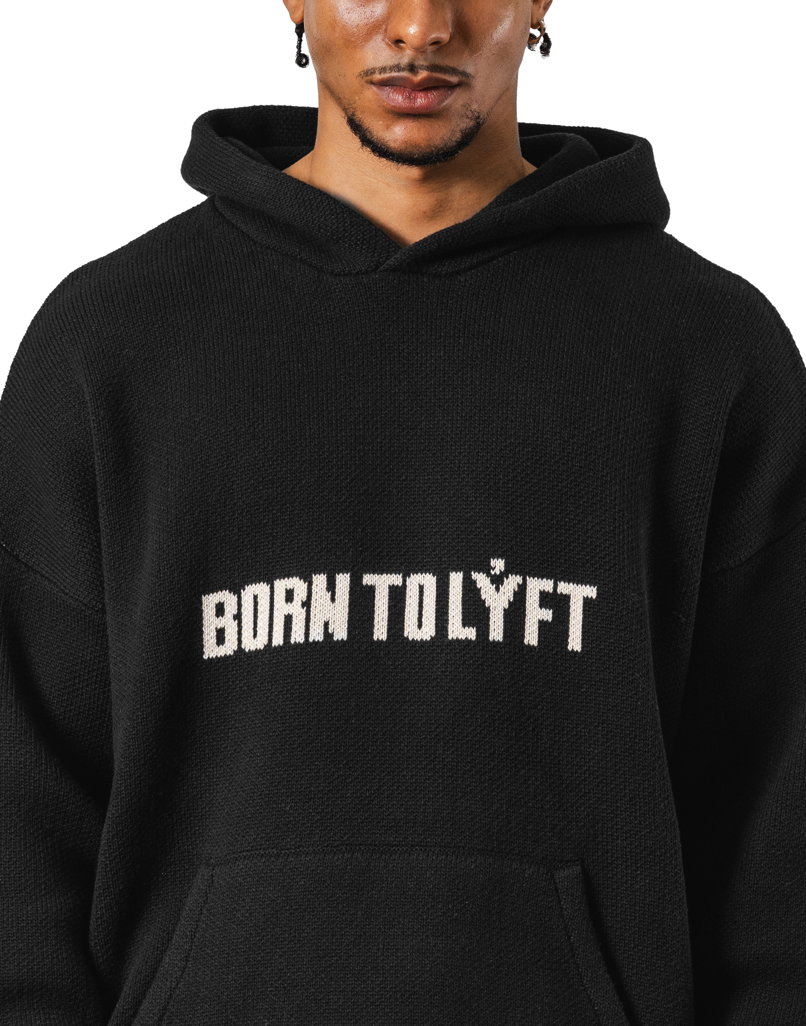 トップス LYFT BTL DOUBLE JACQUARD KNIT HOODIE BTL Double Jacquard Knit Hoodie - Black – LÝFT