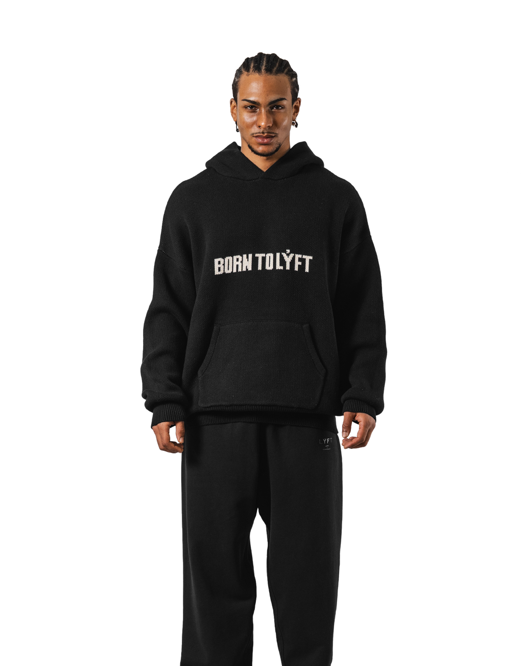 BTL Double Jacquard Knit Hoodie - Black – LÝFT