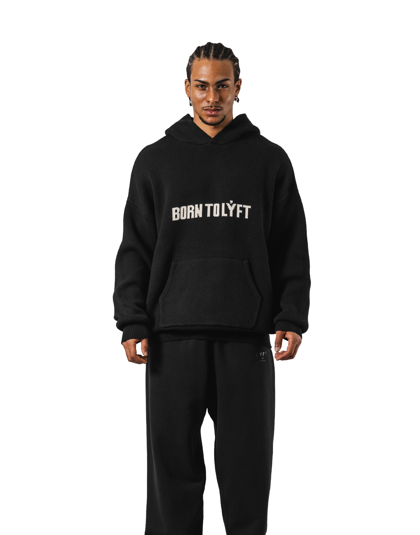 トップス LYFT BTL DOUBLE JACQUARD KNIT HOODIE BTL Double Jacquard Knit Hoodie - Black – LÝFT