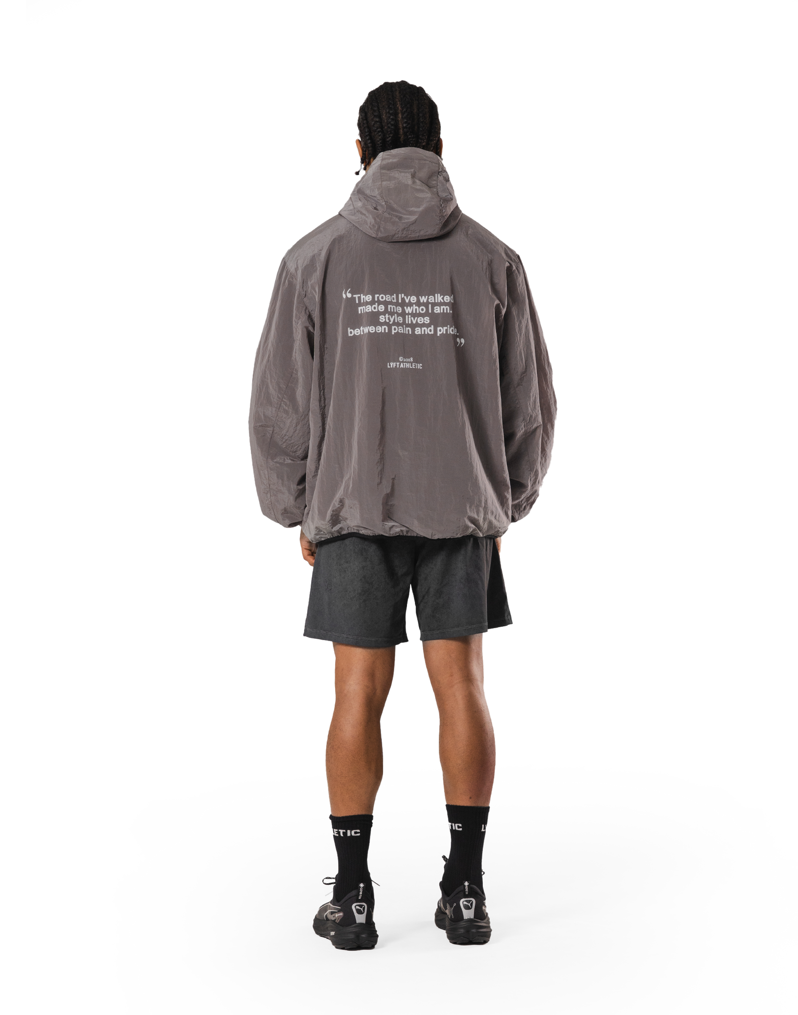 Stretch Nylon Wappen Hoodie Jacket - D.Grey – LÝFT Stretch Nylon Wappen Hoodie Jacket - D.Grey – LÝFT