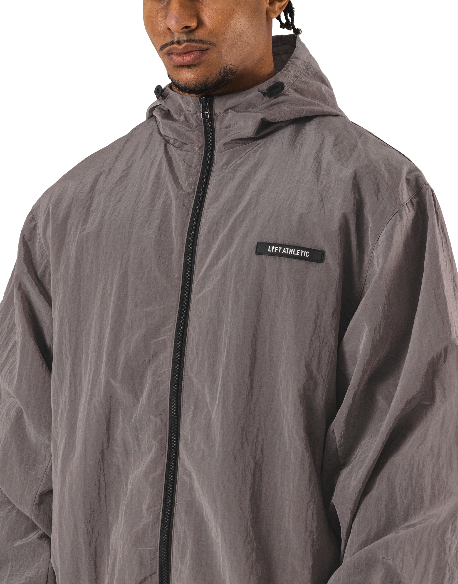 Stretch Nylon Wappen Hoodie Jacket - D.Grey – LÝFT Stretch Nylon Wappen Hoodie Jacket - D.Grey – LÝFT