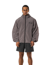 Stretch Nylon Wappen Hoodie Jacket - D.Grey