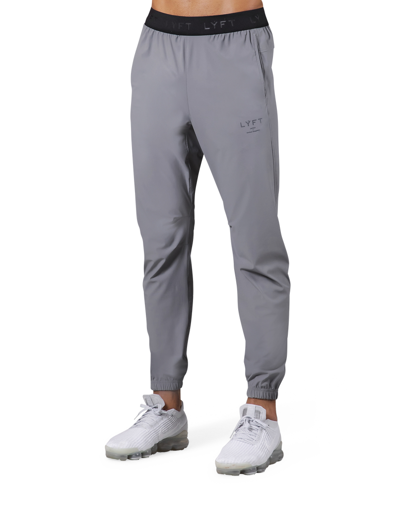 Logo Rib Stretch Slim Straight Pants - Grey