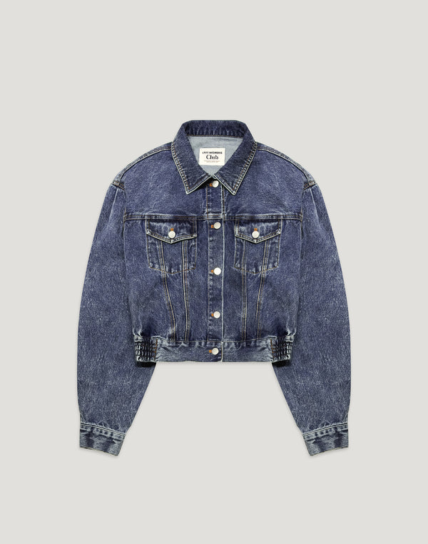 Back Gather Denim Jacket - Blue