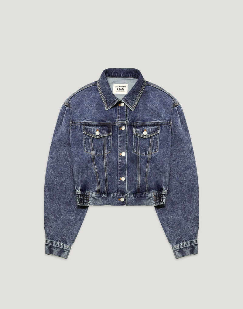 Back Gather Denim Jacket - Blue