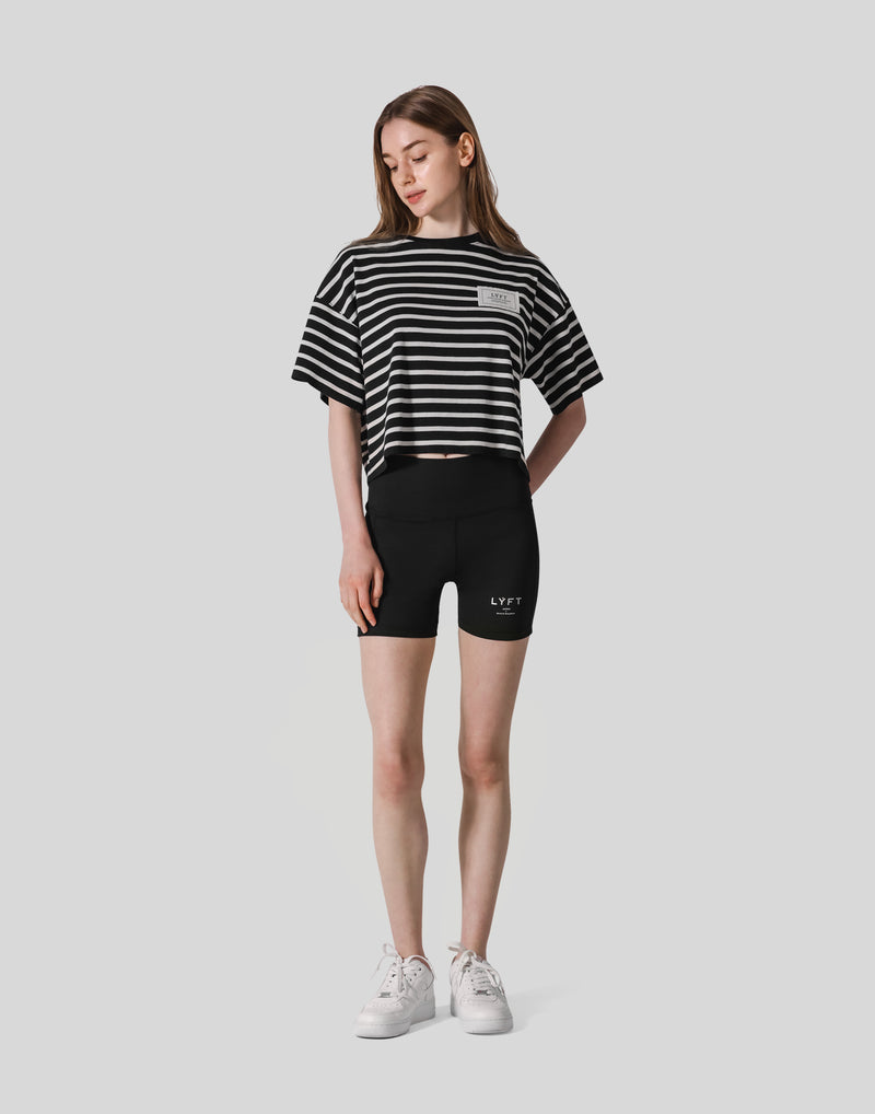Woven Stripe Wide T-Shirt - Black