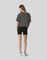 Woven Stripe Wide T-Shirt - Black