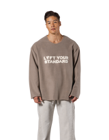 Pile Wappen Knit Like Loose Sweat Shirt - Beige