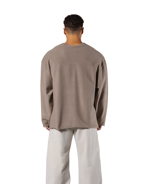 Pile Wappen Knit Like Loose Sweat Shirt - Beige