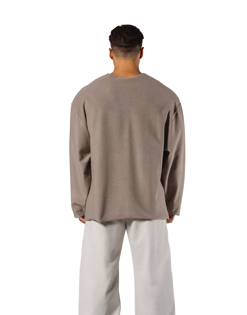 Pile Wappen Knit Like Loose Sweat Shirt - Beige