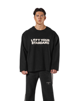 Pile Wappen Knit Like Loose Sweat Shirt - Black