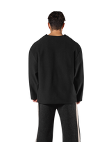 Pile Wappen Knit Like Loose Sweat Shirt - Black