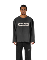 Pile Wappen Knit Like Loose Sweat Shirt - D.Grey