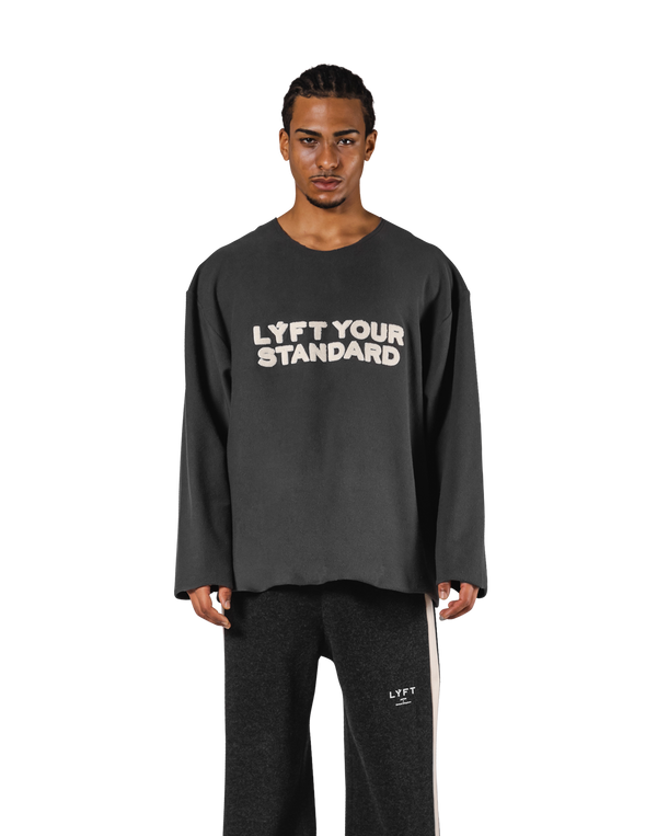 Pile Wappen Knit Like Loose Sweat Shirt - D.Grey