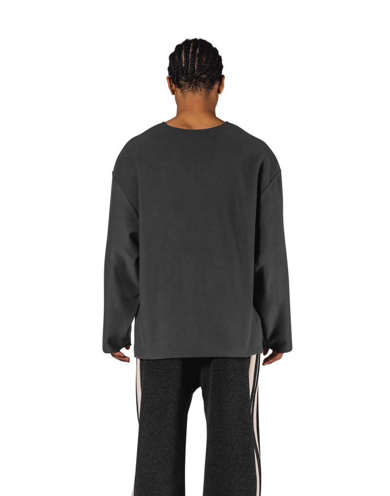 Pile Wappen Knit Like Loose Sweat Shirt - D.Grey