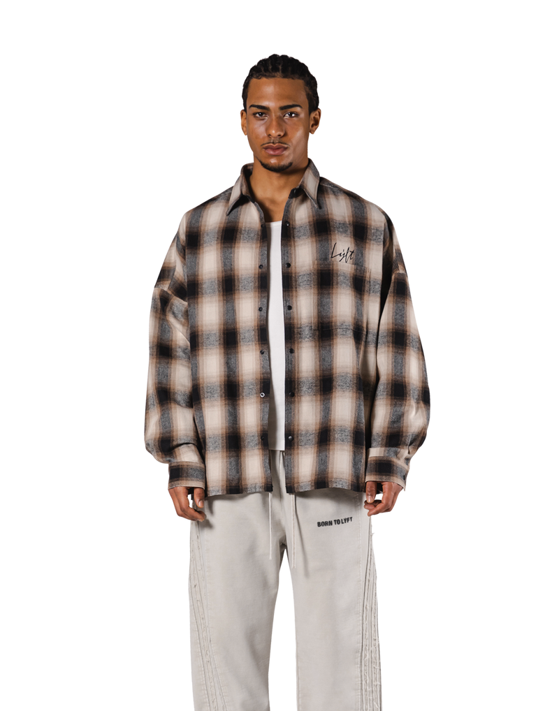 Oversize Flannel Shirt - Brown