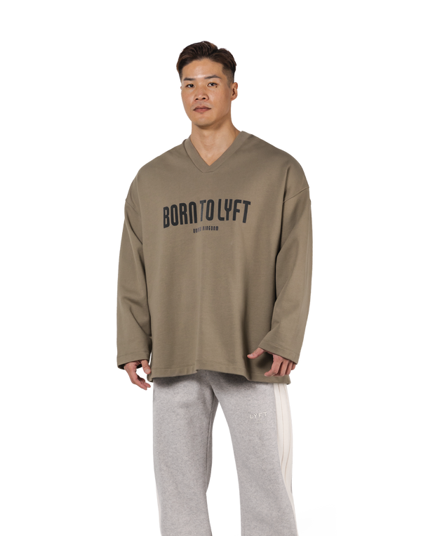 Oversize V-Neck Sweat Shirt - Beige