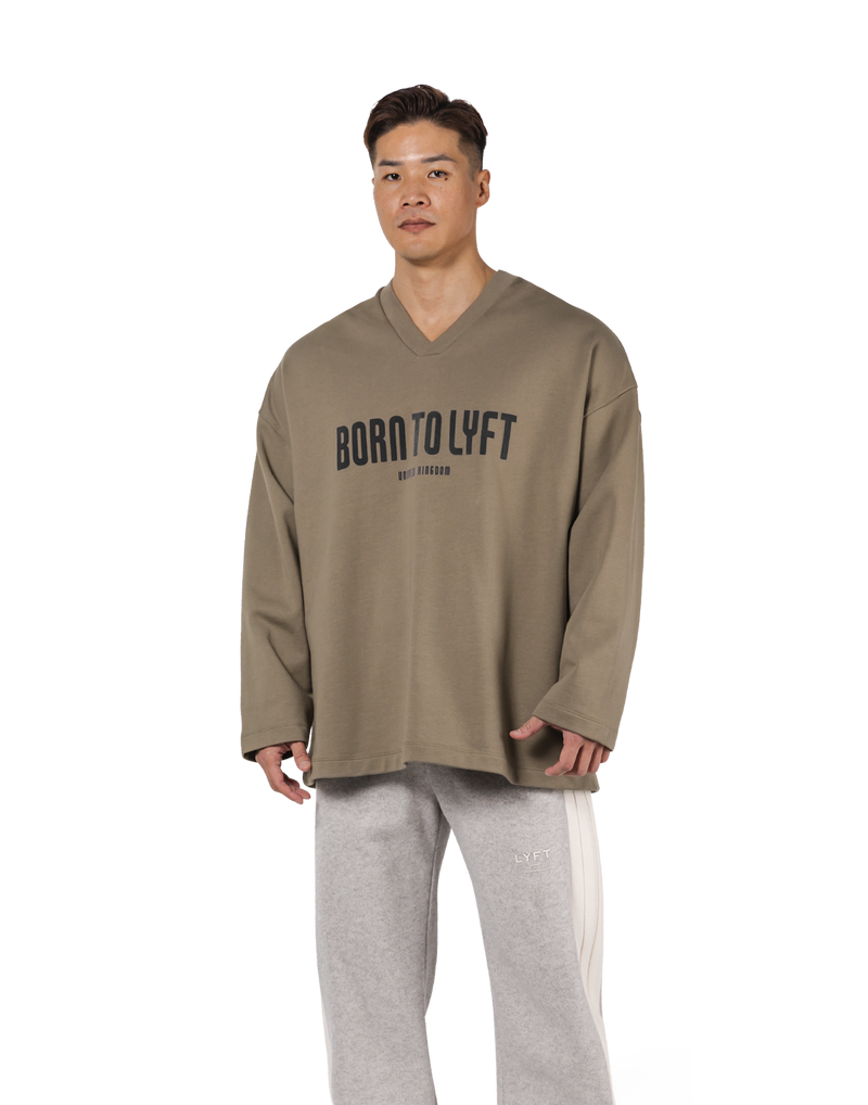 Oversize V-Neck Sweat Shirt - Beige