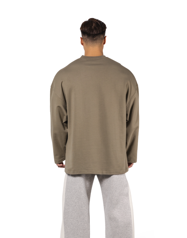 Oversize V-Neck Sweat Shirt - Beige