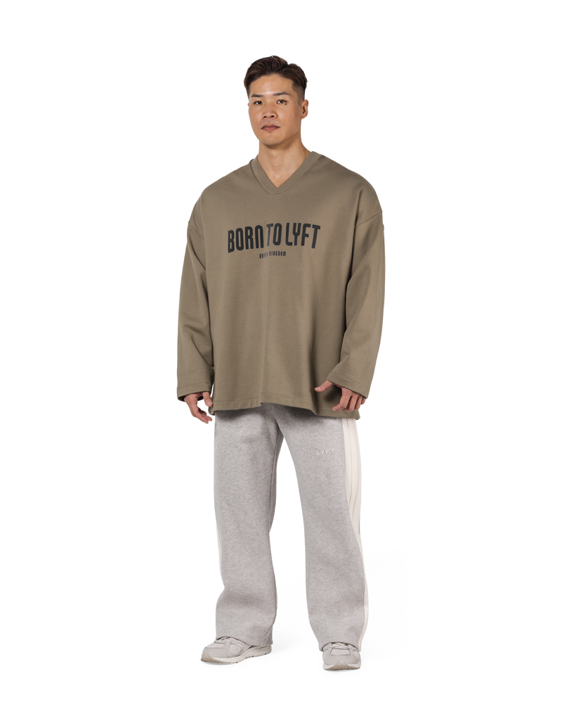 Oversize V-Neck Sweat Shirt - Beige