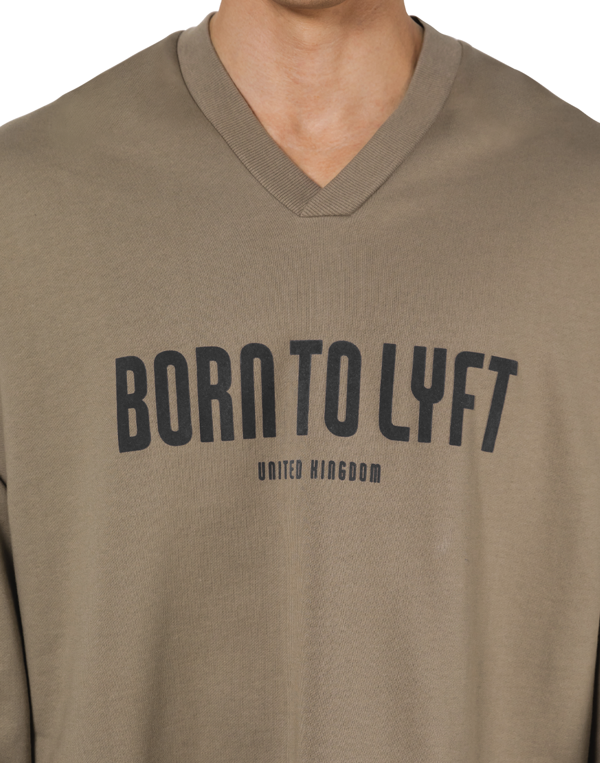 Oversize V-Neck Sweatshirt - Beige
