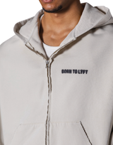 Oversize Zip-Up Vintage Sweat Hoodie - Ivory