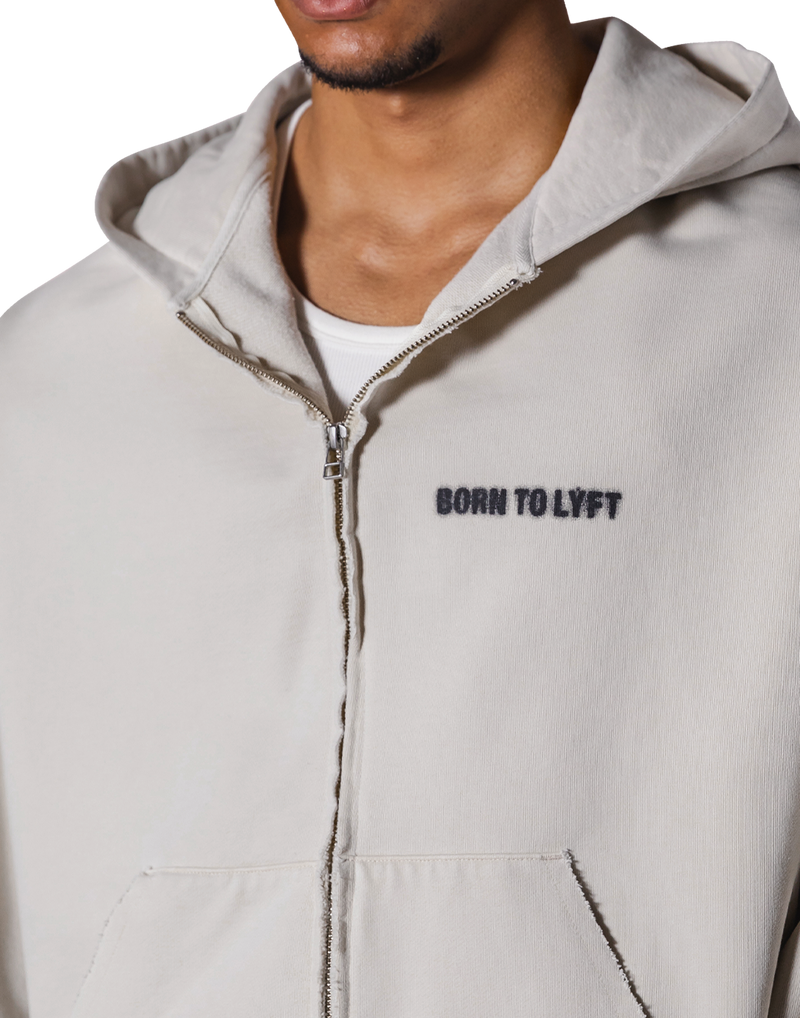 Oversize Zip-Up Vintage Sweat Hoodie - Ivory