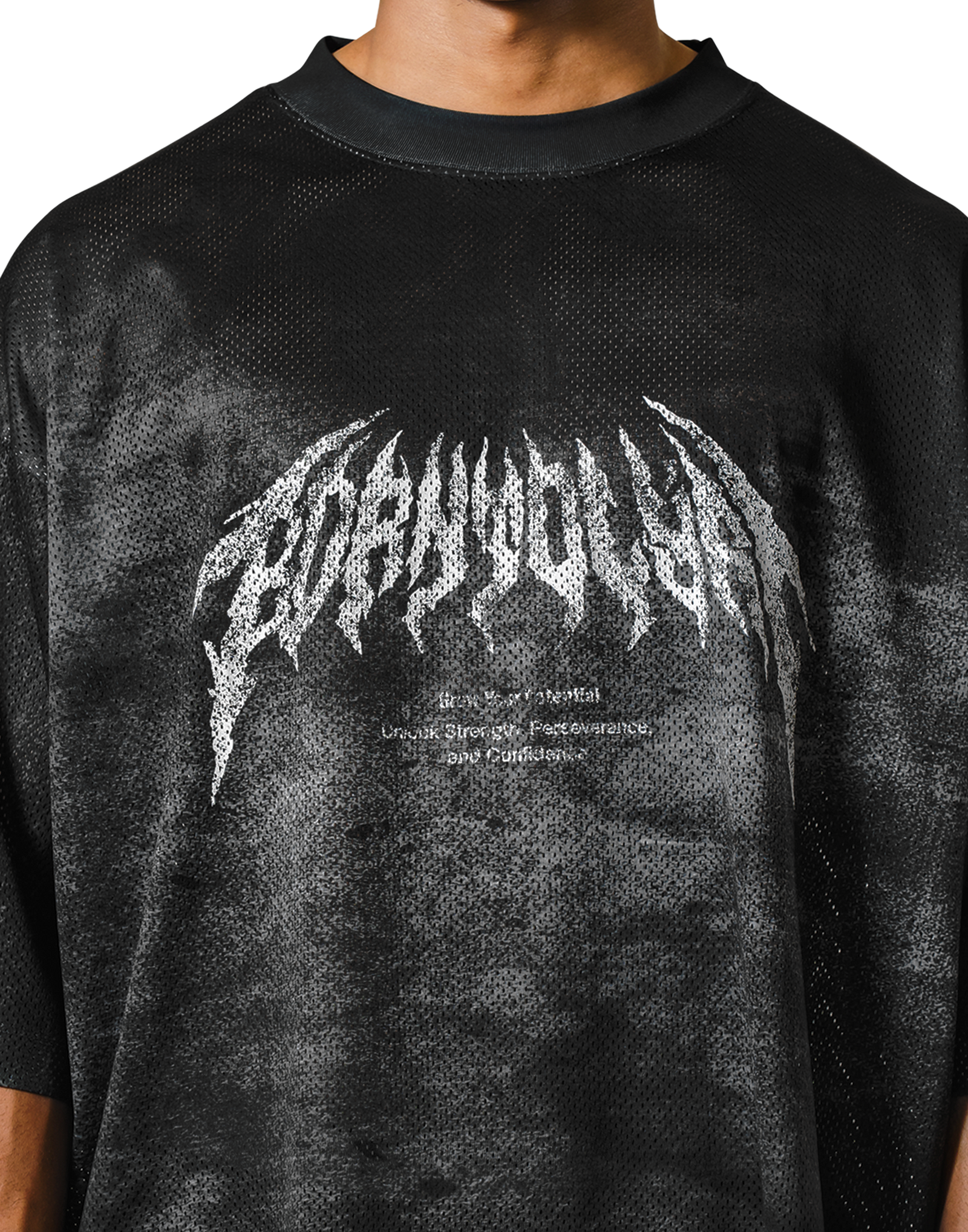 リフト　デスメタル　メッシュTシャツ　黒　ブラック Death Metal Logo Vintage Mesh Extra Big T-Shirt - Black – LÝFT