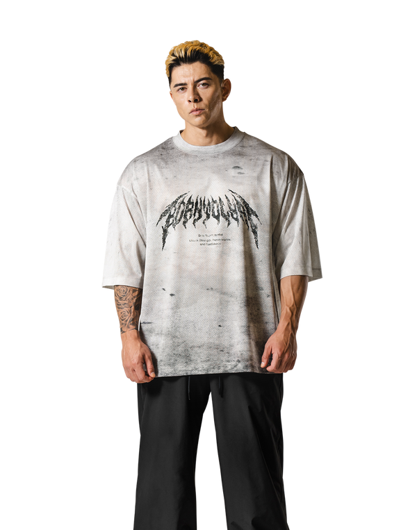 Death Metal Logo Vintage Mesh Extra Big T-Shirt - Ivory