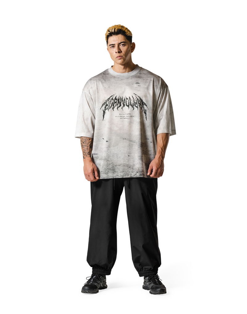 Death Metal Logo Vintage Mesh Extra Big T-Shirt - Ivory