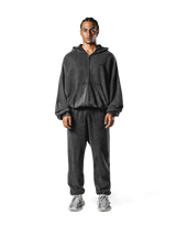 Oversize Vintage Sweat Zip-Up Hoodie - Black
