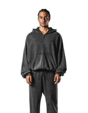 Oversize Vintage Sweat Zip-Up Hoodie - Black