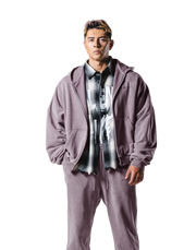 Oversize Vintage Sweat Zip-Up Hoodie - Purple