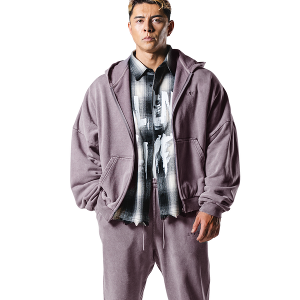 Oversize Vintage Sweat Zip-Up Hoodie - Purple – LÝFT