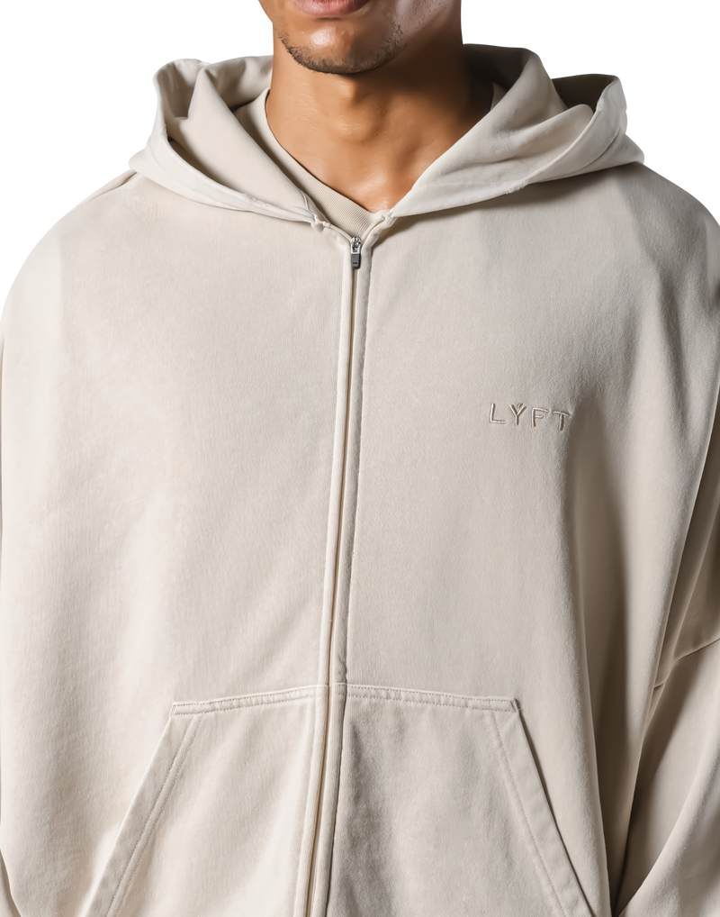 Oversize Vintage Sweat Zip-Up Hoodie - Beige – LÝFT