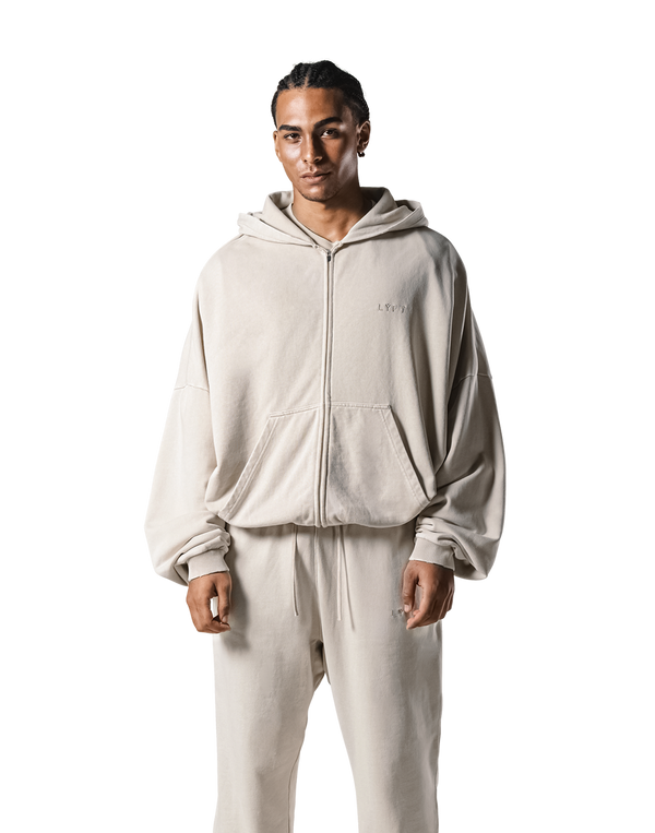 Oversize Vintage Sweat Zip-Up Hoodie - Ivory