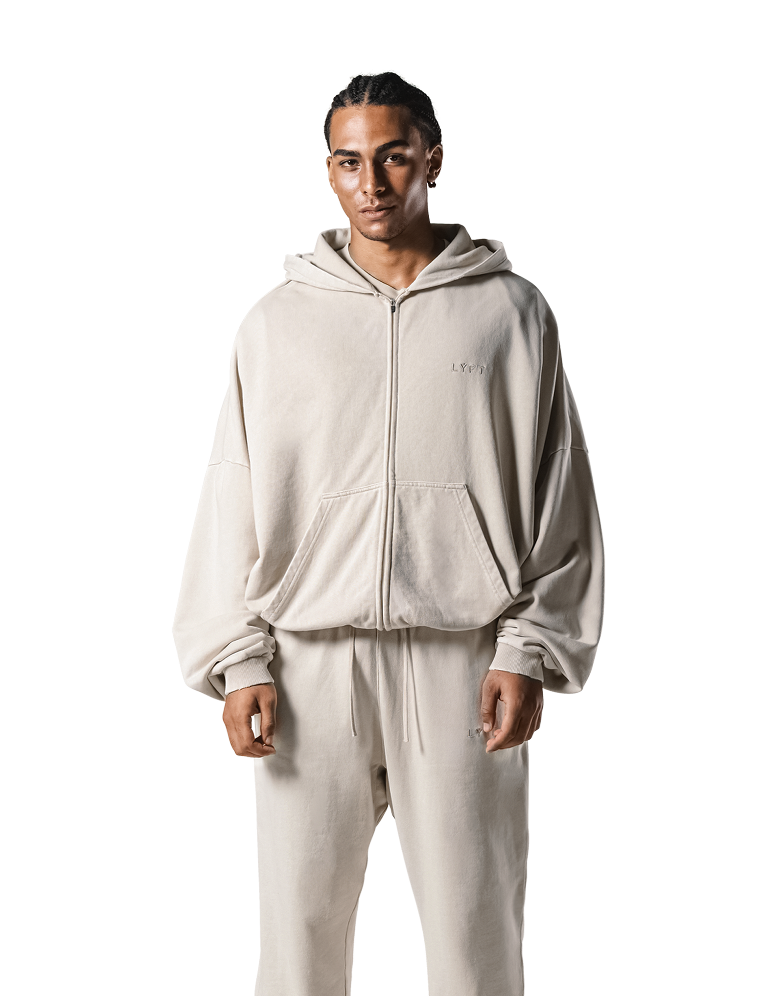 Oversize Vintage Sweat Zip-Up Hoodie - Beige – LÝFT