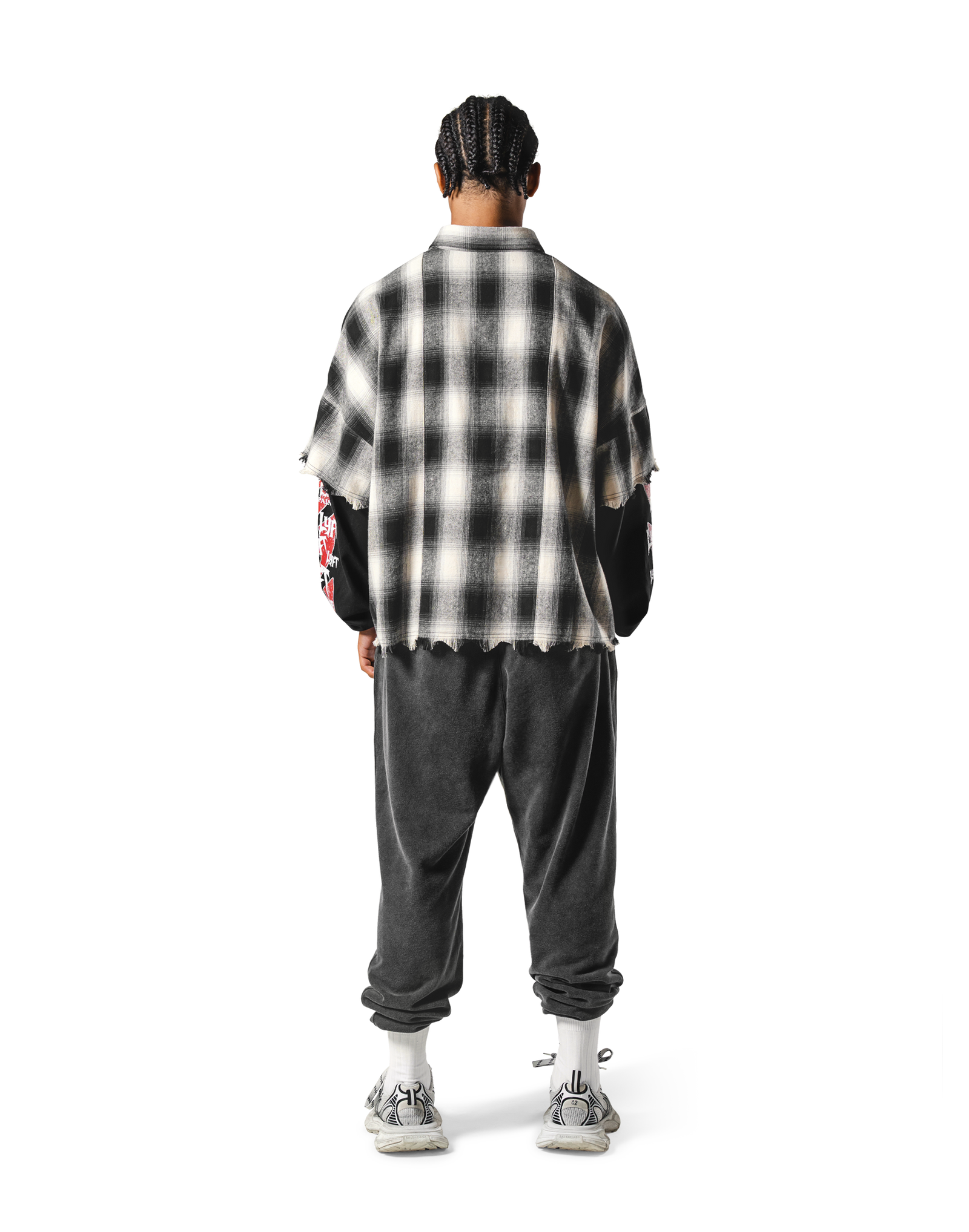 Cut-Off layered Oversize Check Shirt - Black – LÝFT