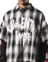 Cut-Off layered Oversize Check Shirt - Black