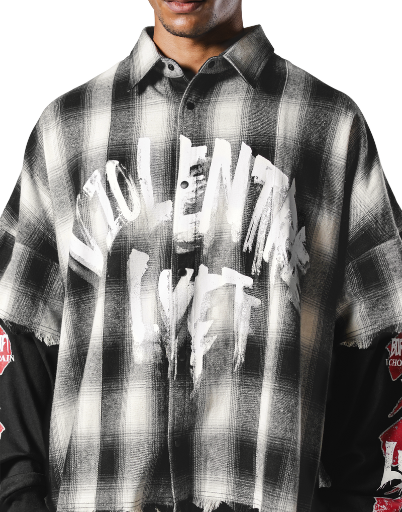 Cut-Off layered Oversize Check Shirt - Black – LÝFT