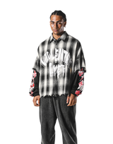 Cut-Off layered Oversize Check Shirt - Black