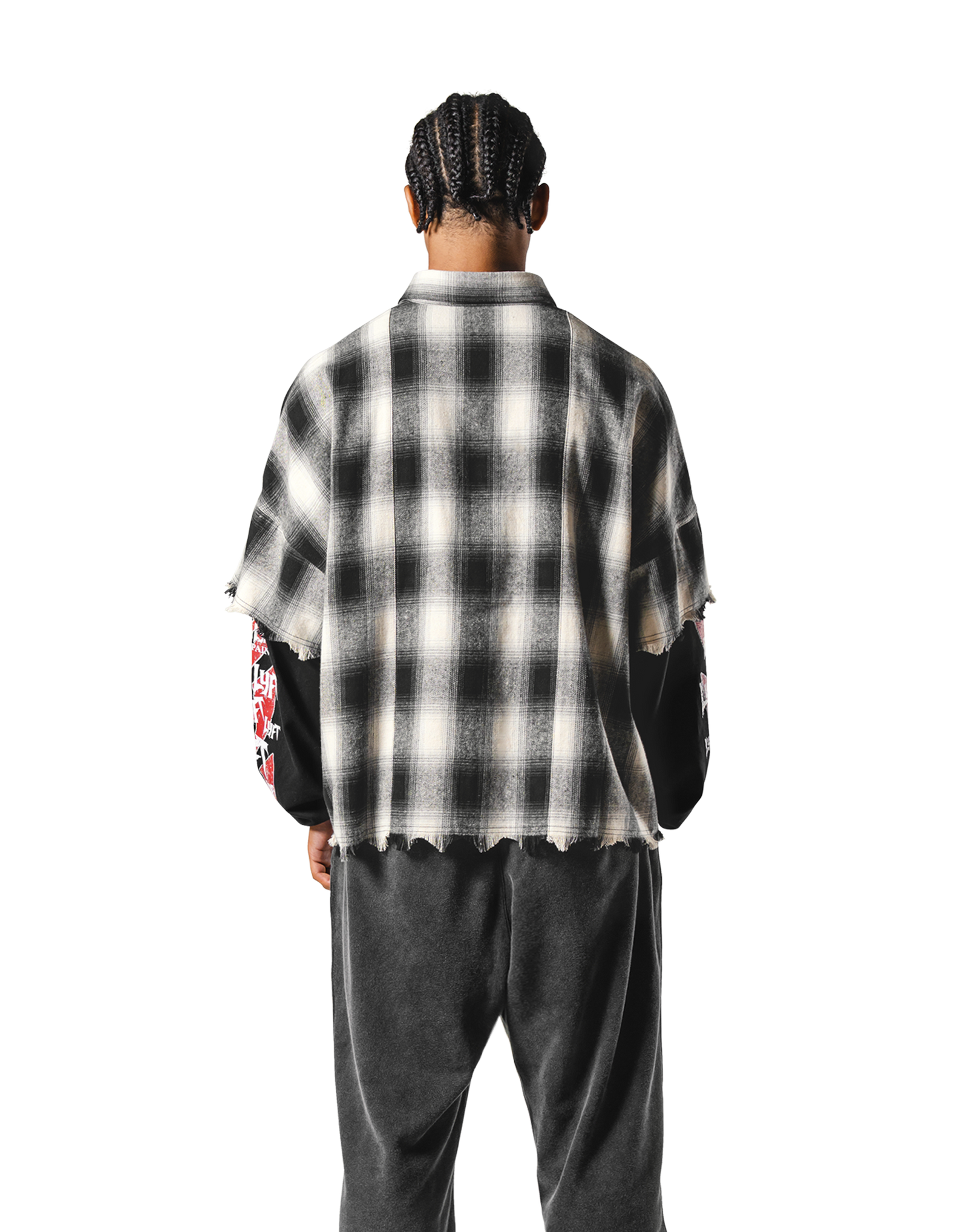 Cut-Off layered Oversize Check Shirt - Black – LÝFT